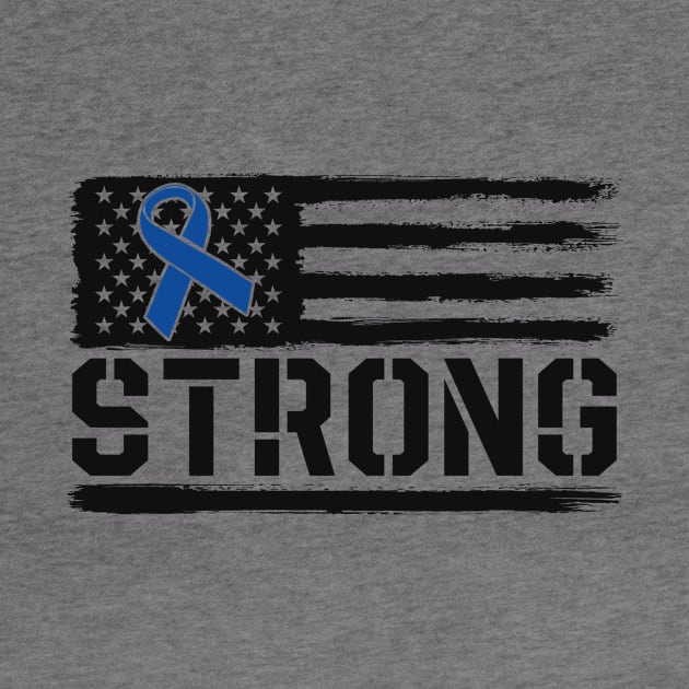 Colon Cancer Strong Blue Ribbon Awareness Fight USA Flag by 14thFloorApparel